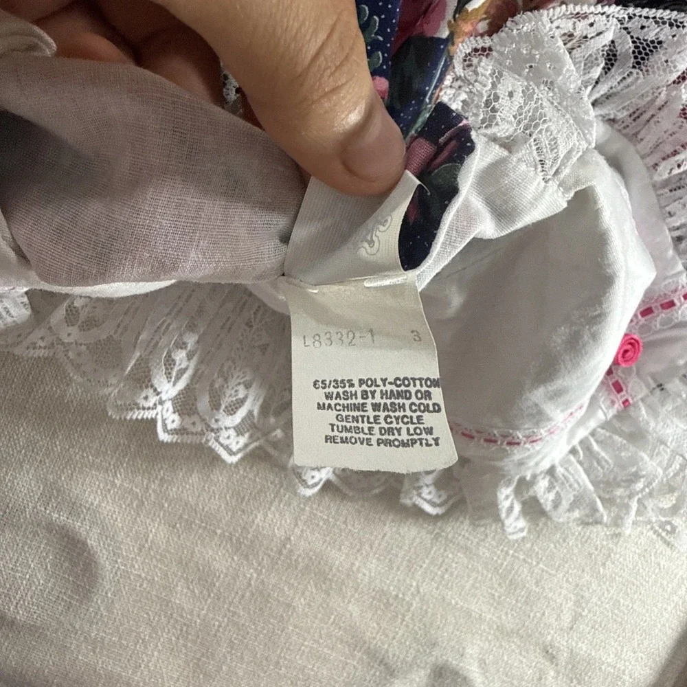 Vtg Pazazz Dress Girls 3 Prairie Floral Lace‎ Ruffle Cottagecore USA Made